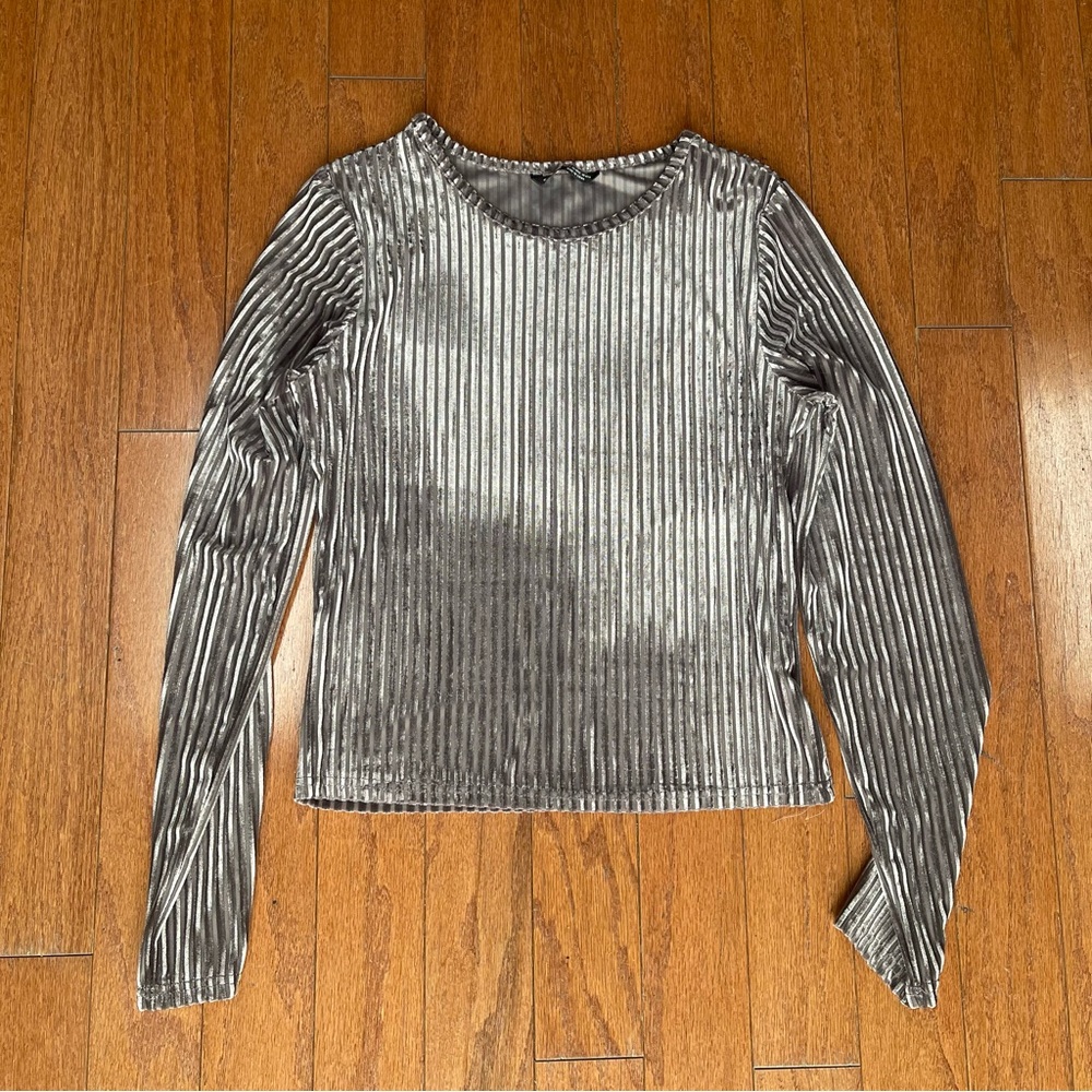 Shein Metallic Velvet Look Crewneck Long Sleeve Size Large